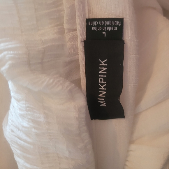 Mink Pink White Evelina Square Neck and Smocked Waistline Blouse L - Picture 7 of 7